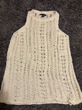 American Eagle Outfitters Cream Openwork Crochet Tank
